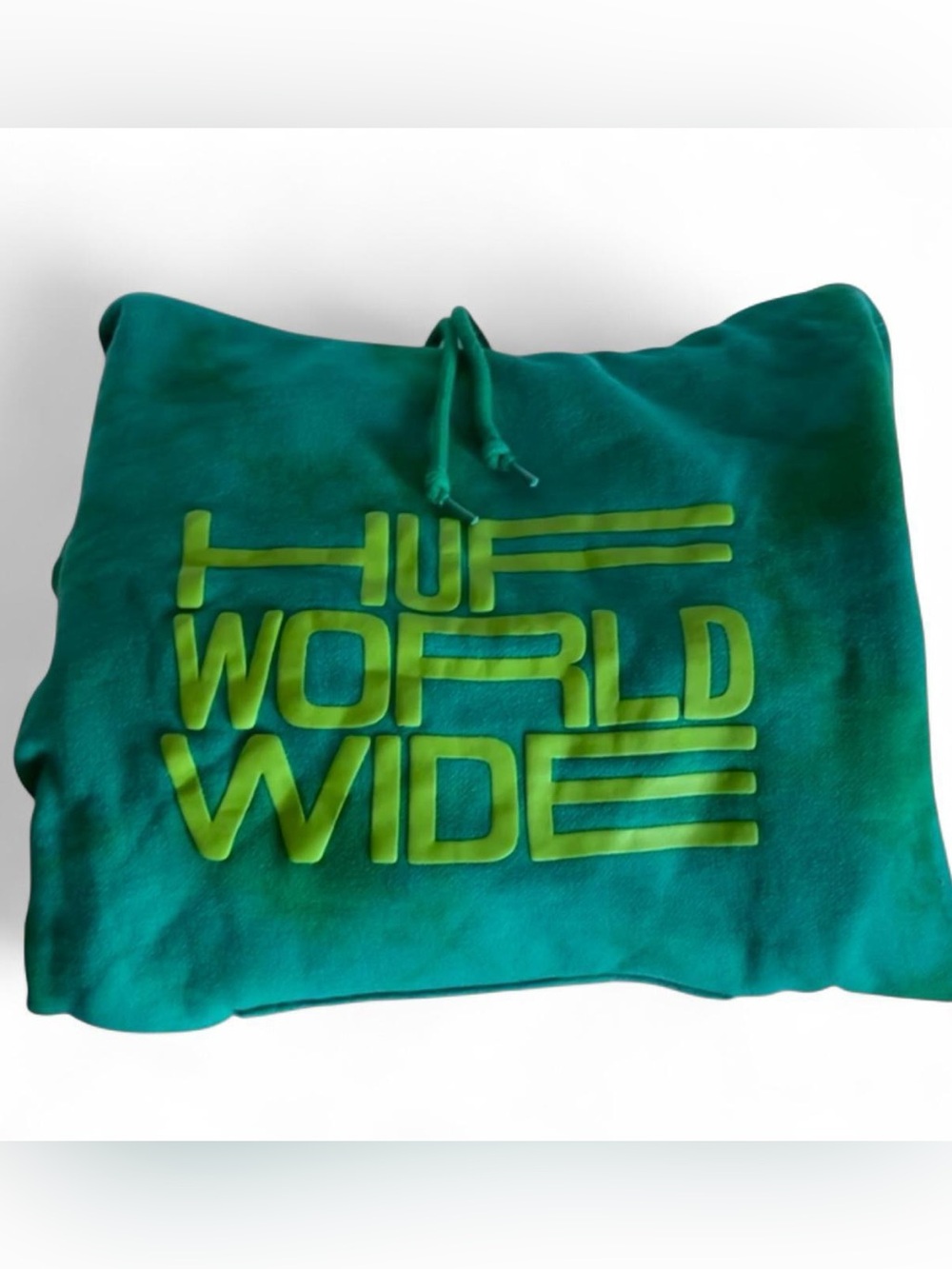 HUF Teal Pullover Hoodie with Neon Green Logo